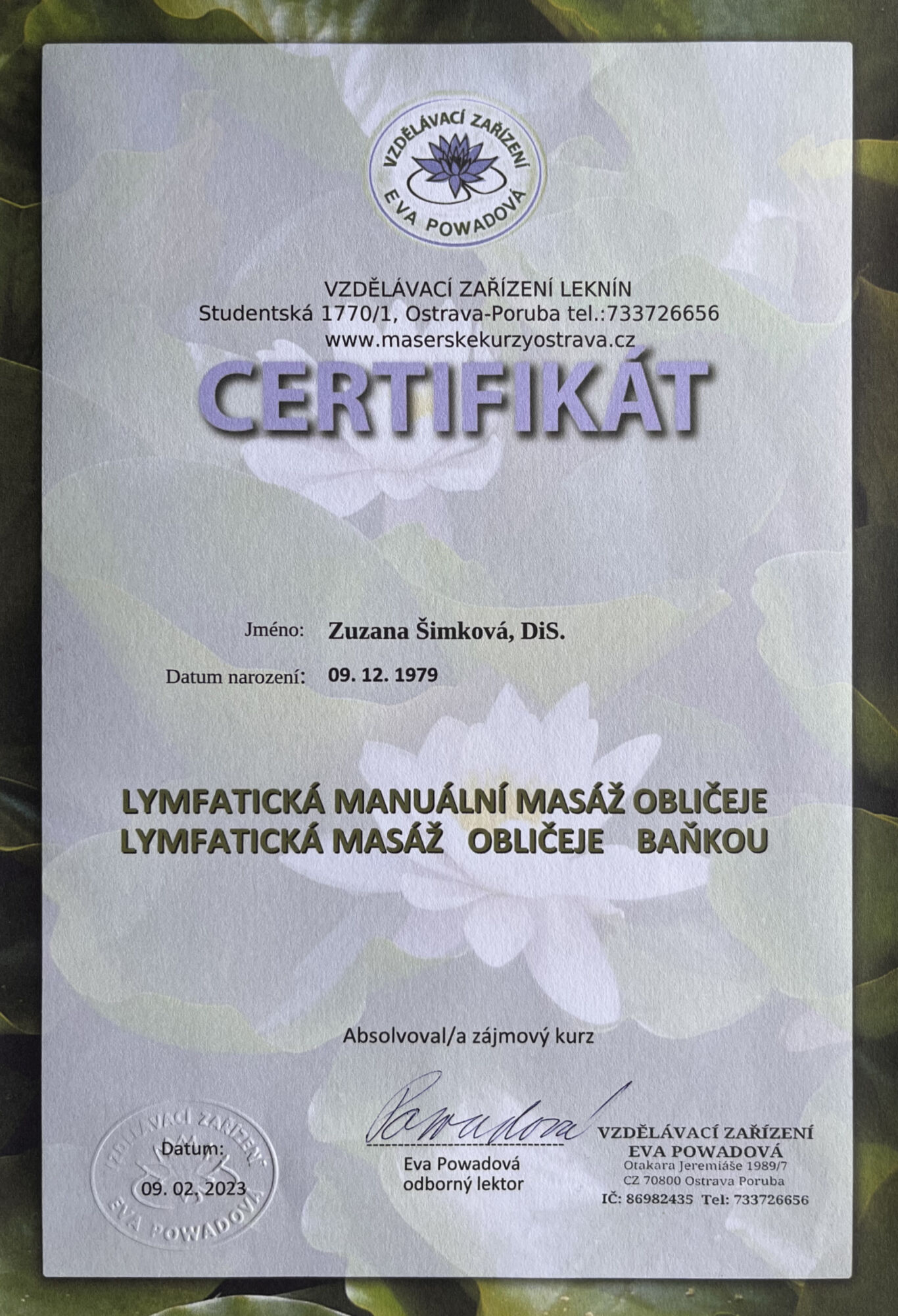 certifikat lymfaticke masaze